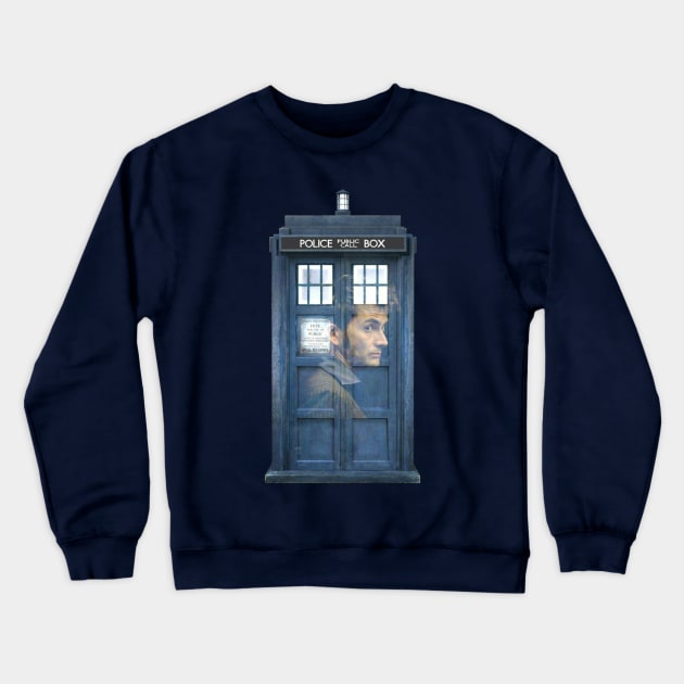10 and his TARDIS Crewneck Sweatshirt by ClockworkHeart